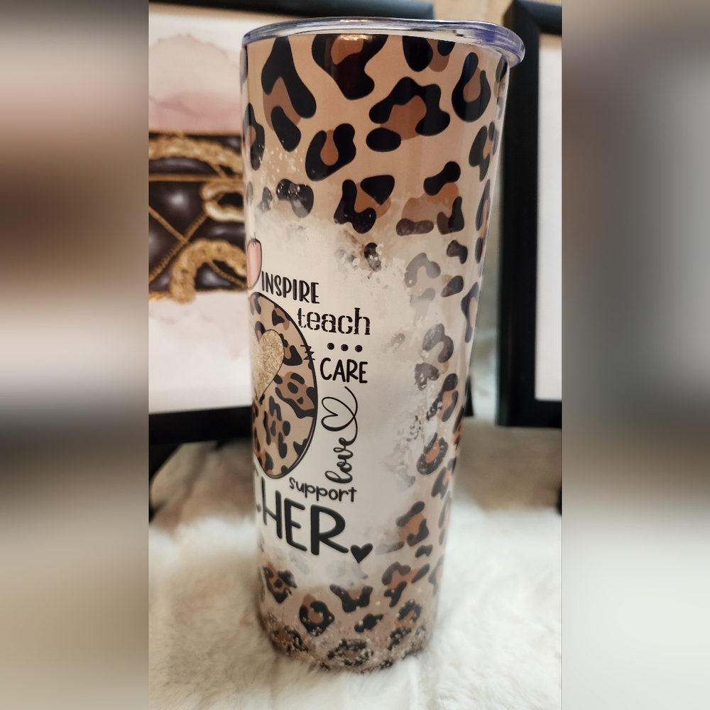 Leopard Print Teacher Tumbler. Hand Crafted - Picture 8 of 8